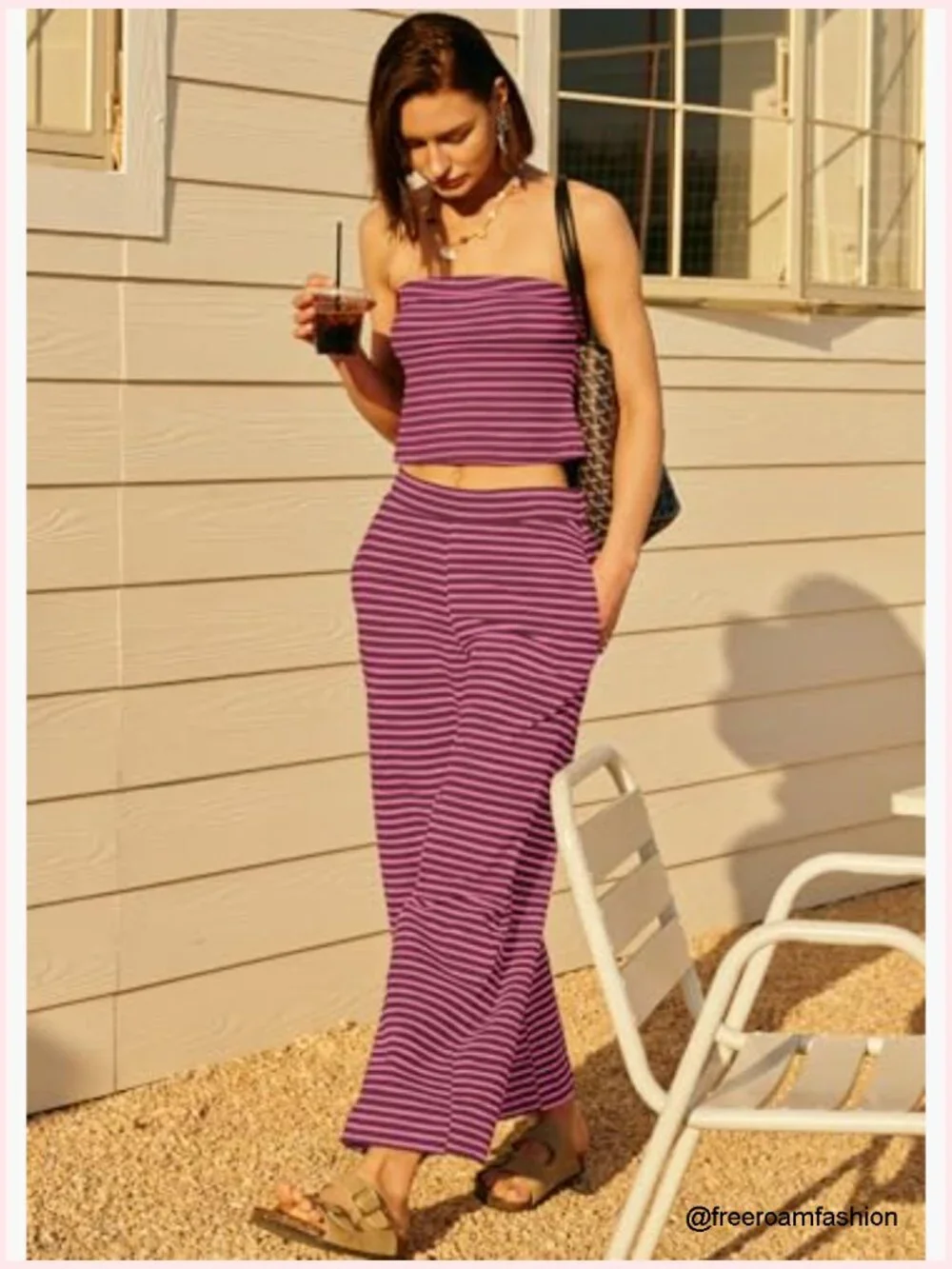Striped Tube Top and Wide Leg Pants Matching Set Summer Lounge Y2k